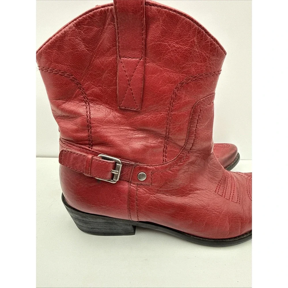 Red Western Cowgirl Ankle Boots Waco w/Buckle Franco Sarto Women Sz 7.5 READ Des
